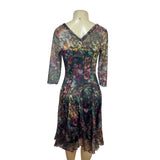 Elana Kattan Floral V-Neck Flowing Flare Paneled Skirt Women Dress Sz M - NEW