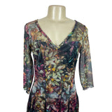 Elana Kattan Floral V-Neck Flowing Flare Paneled Skirt Women Dress Sz M - NEW