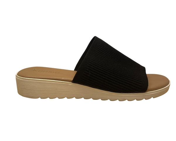 Kensie Womens Black Knit Open-Toe Lightweight Ribbed Wedge Slide Sandals Size 8