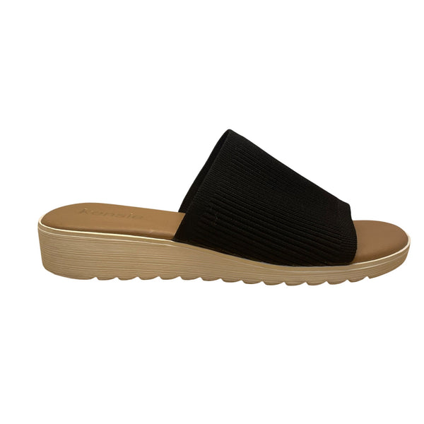 Kensie Womens Black Knit Open-Toe Lightweight Ribbed Wedge Slide Sandals Size 8
