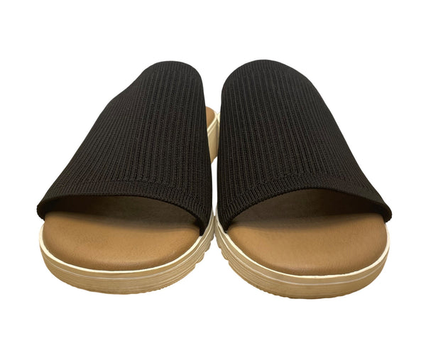 Kensie Womens Black Knit Open-Toe Lightweight Ribbed Wedge Slide Sandals Size 8