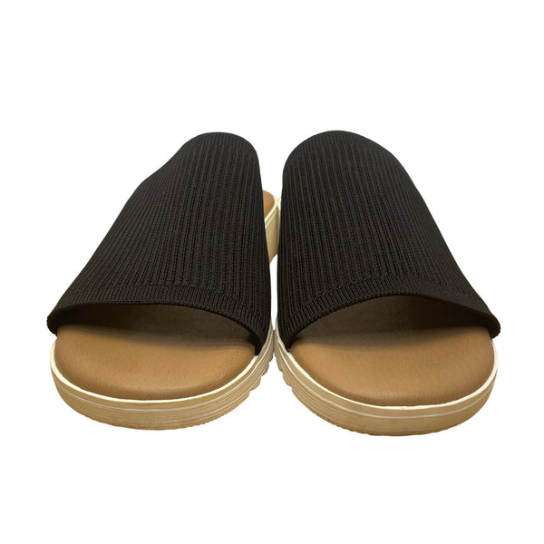 Kensie Womens Black Knit Open-Toe Lightweight Ribbed Wedge Slide Sandals Size 8