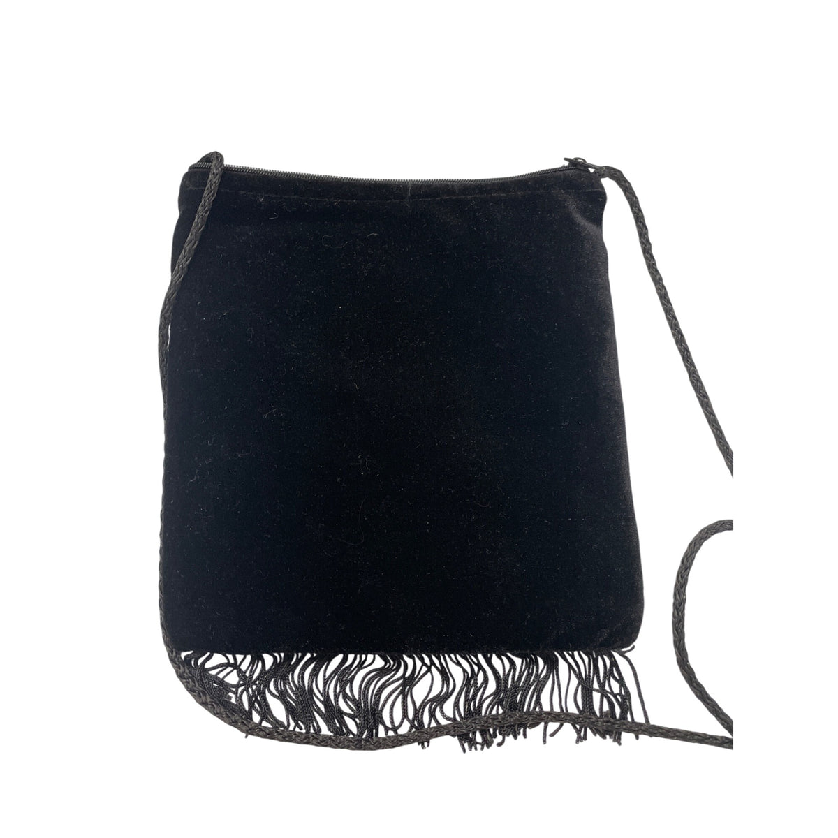 Artesania Embroidered Velvet Floral Black Fringe Crossbody Bag