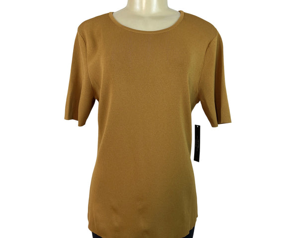 Tahari Arthur S. Levine Womens Camel Short Sleeve Knit Top Size L - New