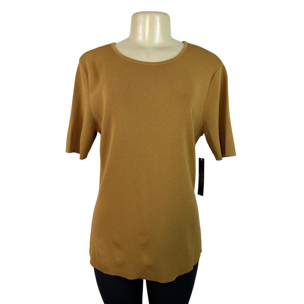 Tahari Arthur S. Levine Womens Camel Short Sleeve Knit Top Size L - New