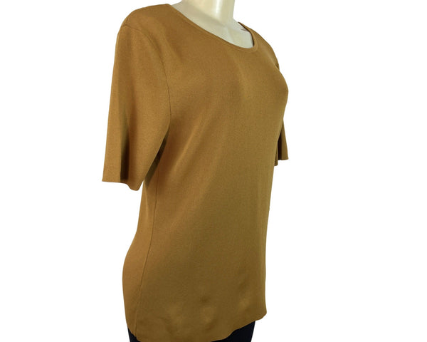 Tahari Arthur S. Levine Womens Camel Short Sleeve Knit Top Size L - New