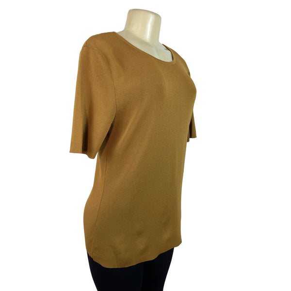 Tahari Arthur S. Levine Womens Camel Short Sleeve Knit Top Size L - New