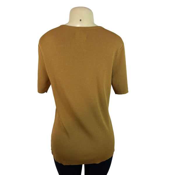 Tahari Arthur S. Levine Womens Camel Short Sleeve Knit Top Size L - New
