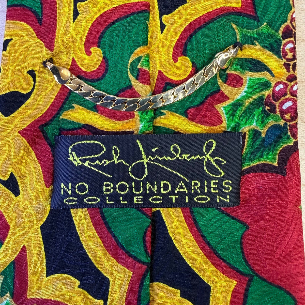 Rush Limbaugh No Boudaries Collections Multicolor Necktie Gold Christmas Pattern