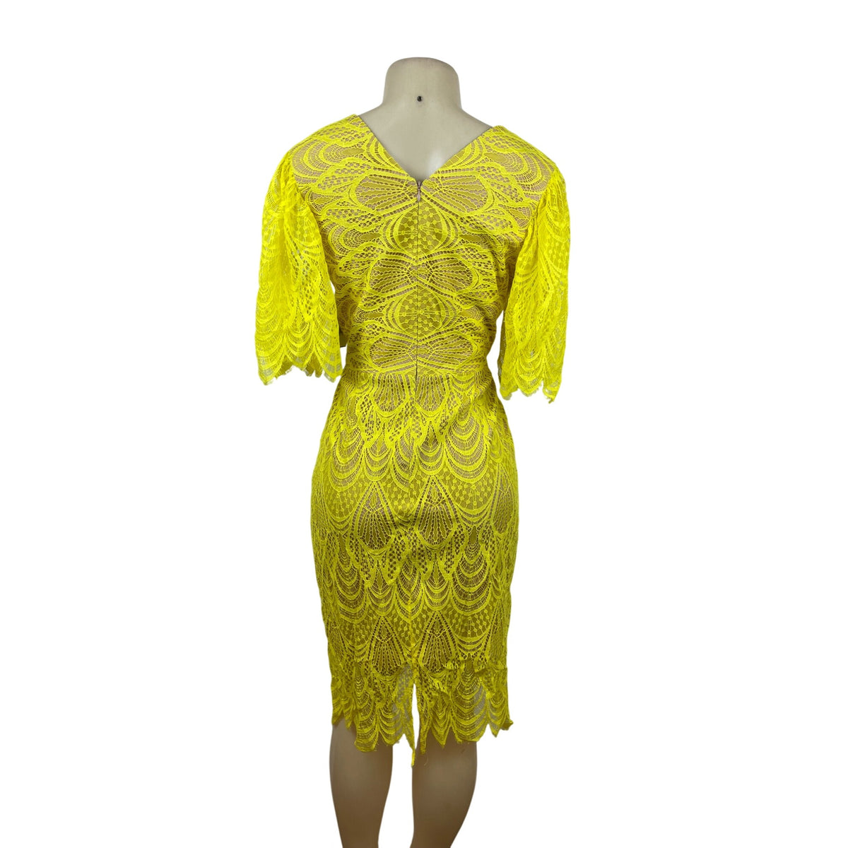 Dress the Population Womens Yellow Lace Midi Dress With Flutter Sleeves Sz L-New