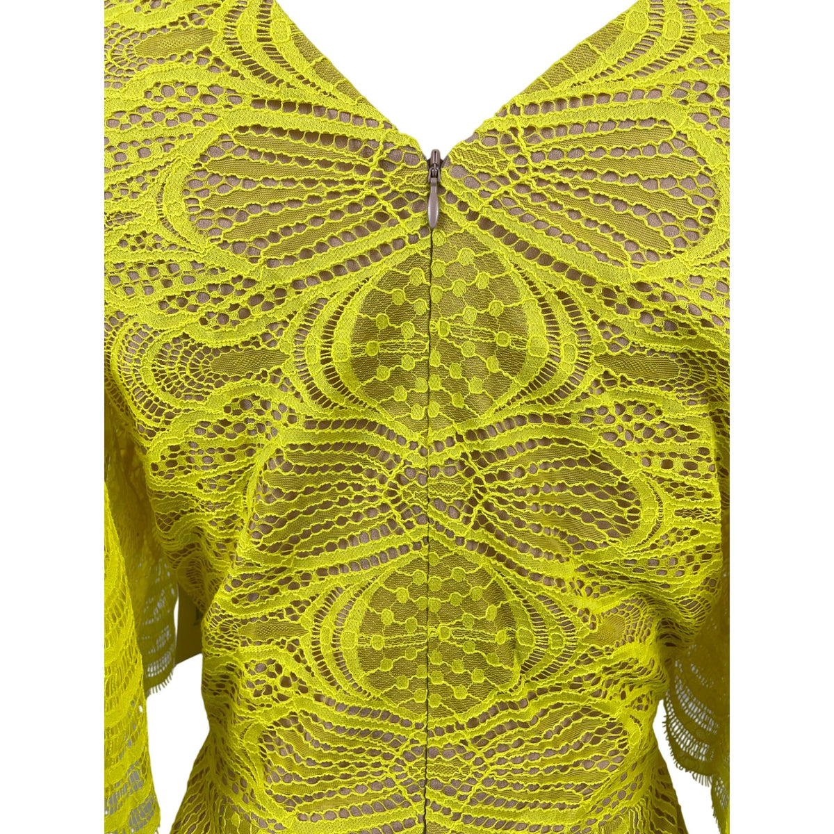 Dress the Population Womens Yellow Lace Midi Dress With Flutter Sleeves Sz L-New