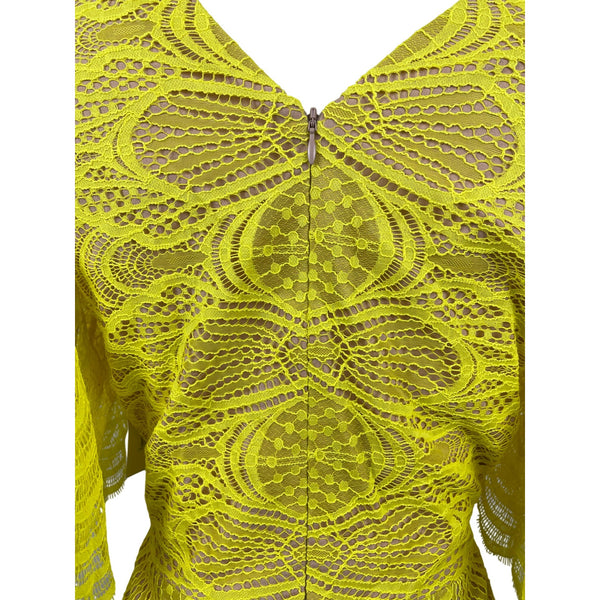 Dress the Population Womens Yellow Lace Midi Dress With Flutter Sleeves Sz L-New