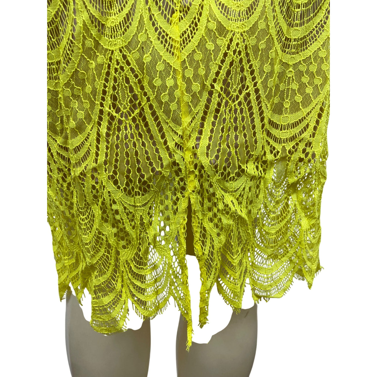 Dress the Population Womens Yellow Lace Midi Dress With Flutter Sleeves Sz L-New