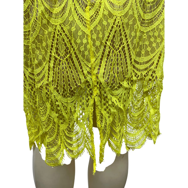 Dress the Population Womens Yellow Lace Midi Dress With Flutter Sleeves Sz L-New