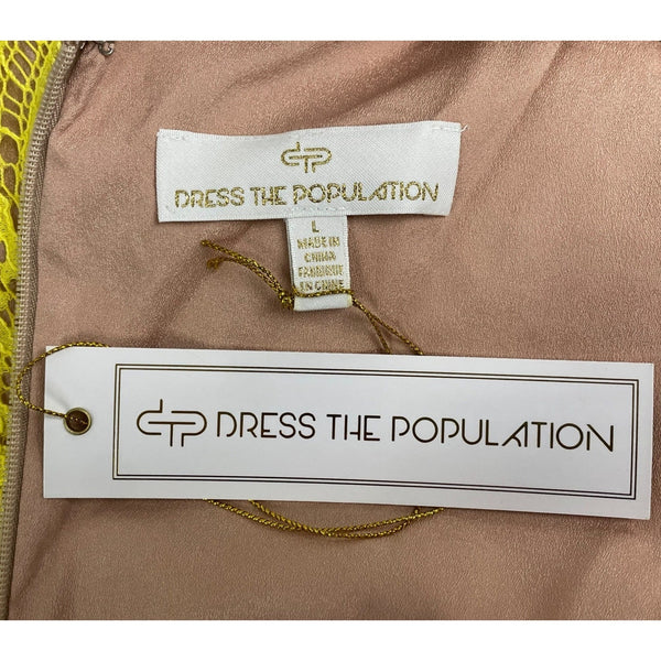 Dress the Population Womens Yellow Lace Midi Dress With Flutter Sleeves Sz L-New