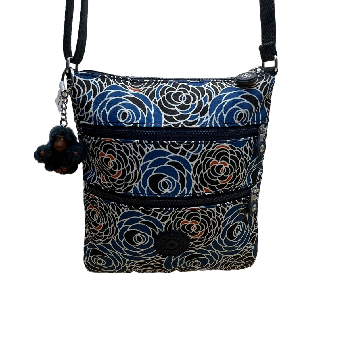 Kipling Women’s Blue Multi Floral Pattern Adjustable Strap Crossbody Bag Size M