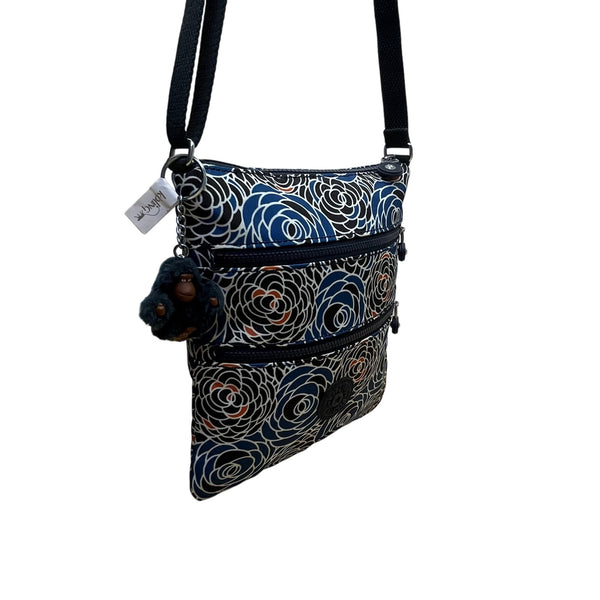 Kipling Women’s Blue Multi Floral Pattern Adjustable Strap Crossbody Bag Size M