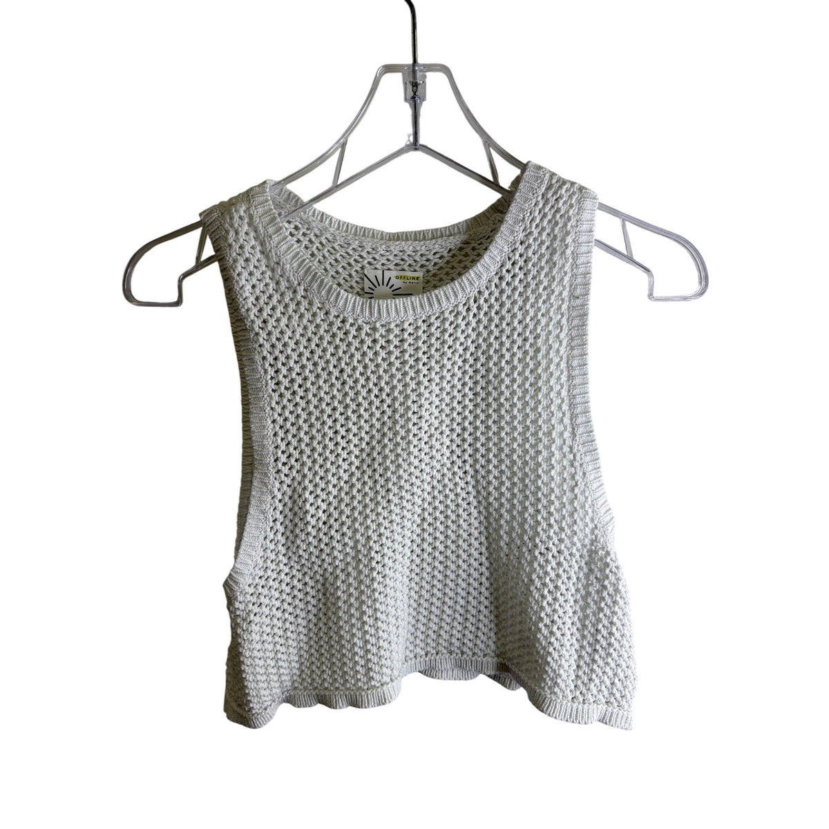Offline By Aerie Womens White Knit Sleeveless Cropped Sweater Tank Top Size Small