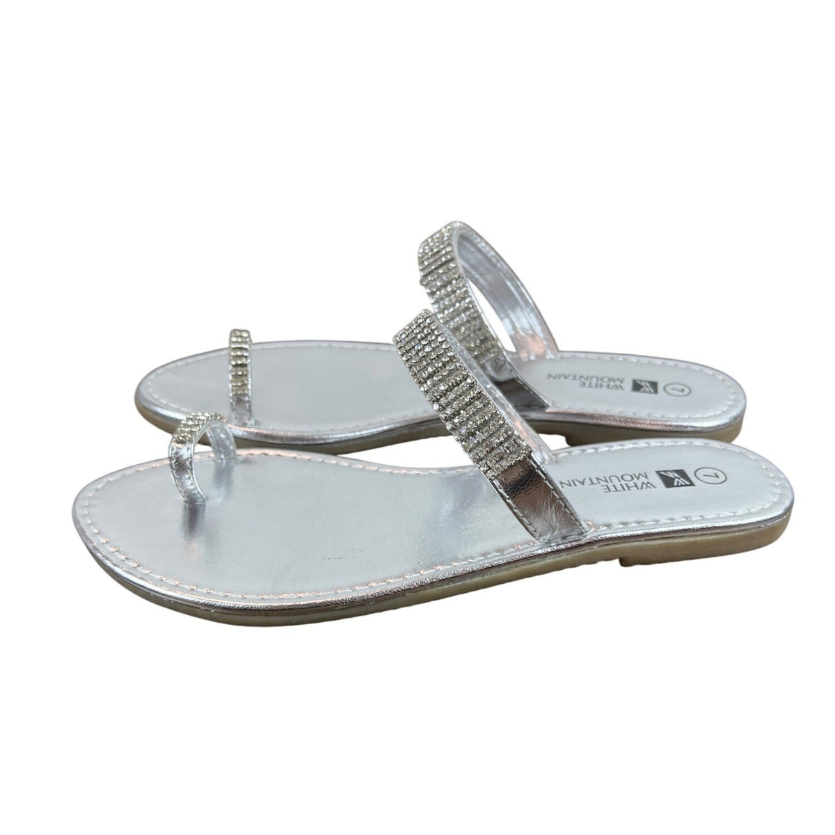 White Mountain Womens Silver Rhinestone Presto Sandals Size 7M - New