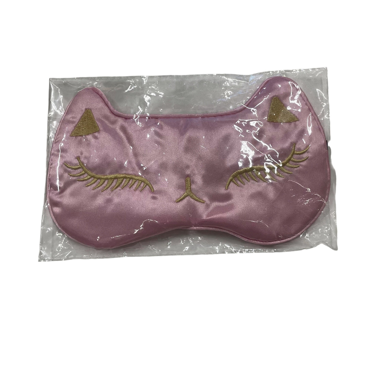 Pink Satin Womens Cat Eye Mask Embroidered Sleep Cover With Elastic Band One Size