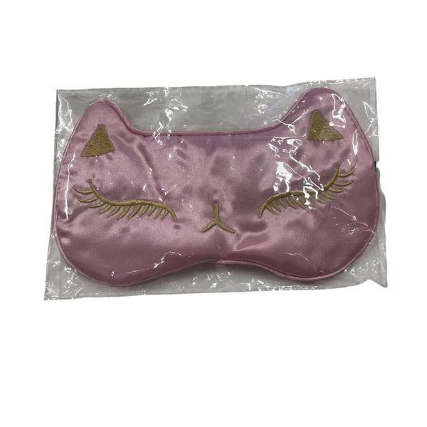 Pink Satin Womens Cat Eye Mask Embroidered Sleep Cover With Elastic Band One Size