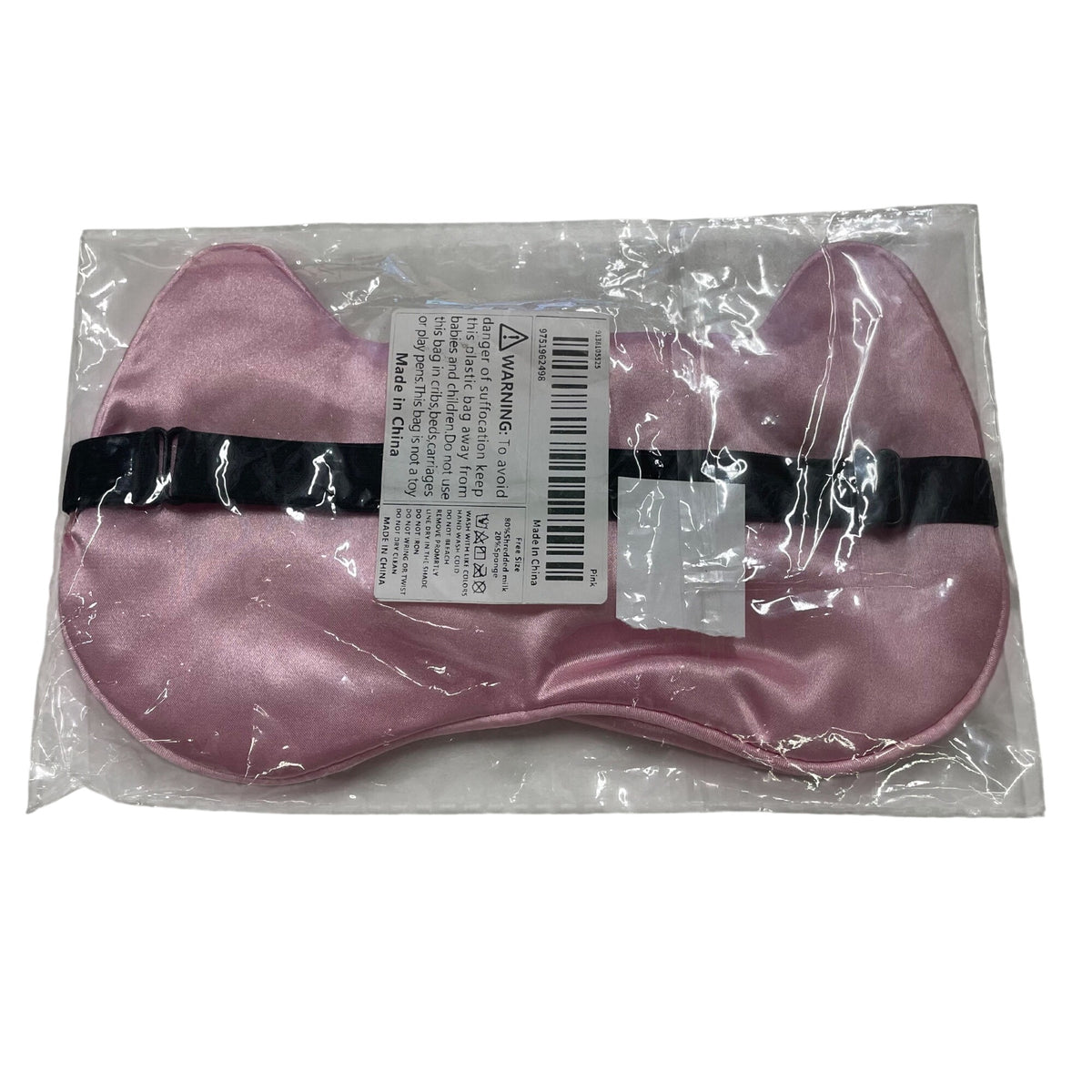 Pink Satin Womens Cat Eye Mask Embroidered Sleep Cover With Elastic Band One Size