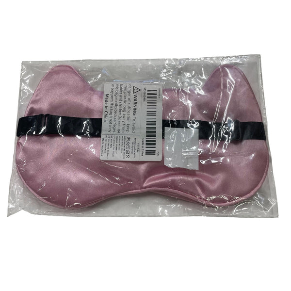 Pink Satin Womens Cat Eye Mask Embroidered Sleep Cover With Elastic Band One Size