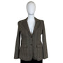 Eddie Bauer Women's Brown Herringbone Wool Blend Blazer Jacket Two Button Checkered Pattern Size T20