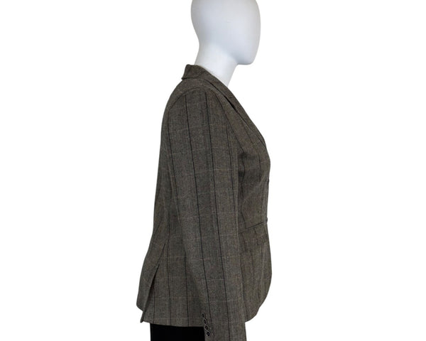 Eddie Bauer Women's Brown Herringbone Wool Blend Blazer Jacket Two Button Checkered Pattern Size T20