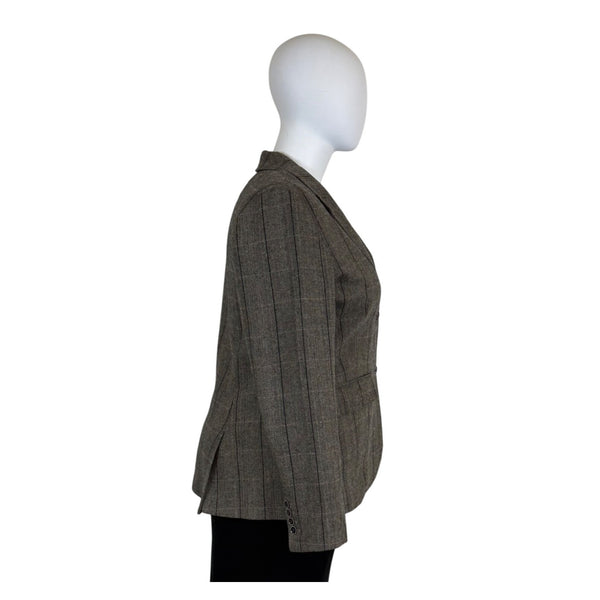 Eddie Bauer Women's Brown Herringbone Wool Blend Blazer Jacket Two Button Checkered Pattern Size T20