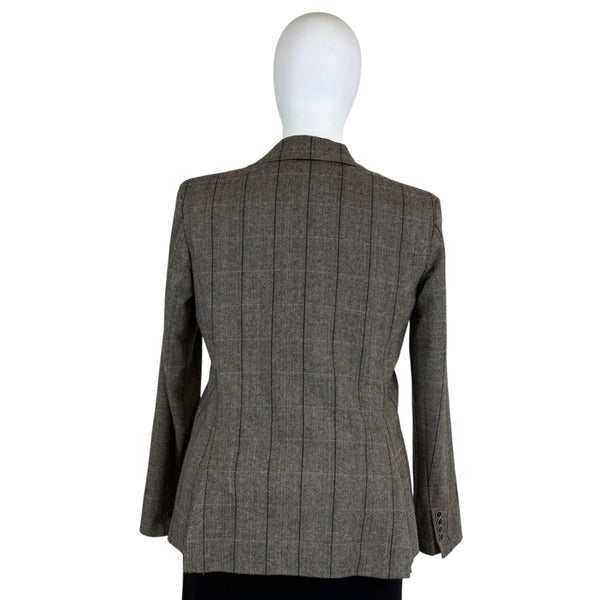 Eddie Bauer Women's Brown Herringbone Wool Blend Blazer Jacket Two Button Checkered Pattern Size T20