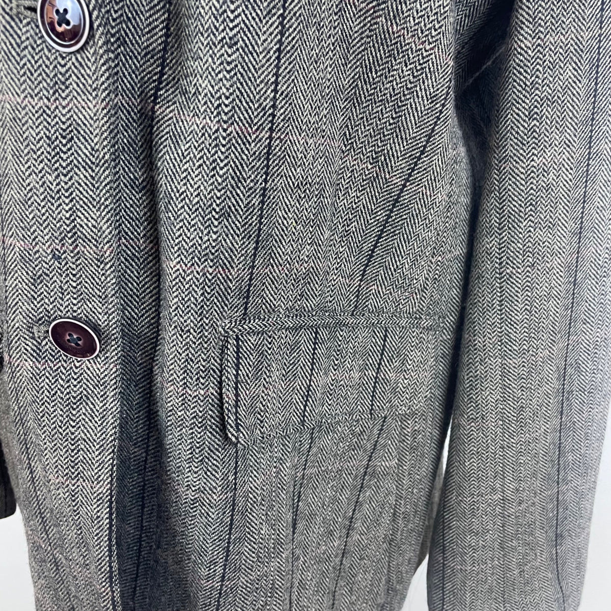 Eddie Bauer Women's Brown Herringbone Wool Blend Blazer Jacket Two Button Checkered Pattern Size T20