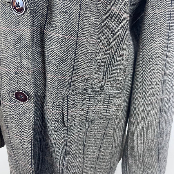 Eddie Bauer Women's Brown Herringbone Wool Blend Blazer Jacket Two Button Checkered Pattern Size T20