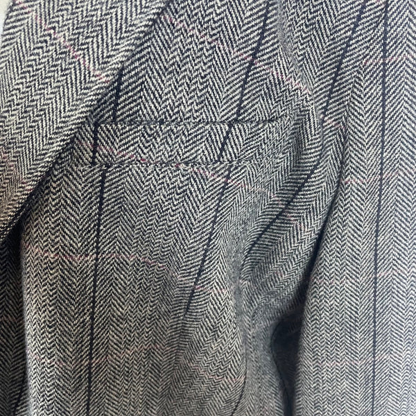 Eddie Bauer Women's Brown Herringbone Wool Blend Blazer Jacket Two Button Checkered Pattern Size T20
