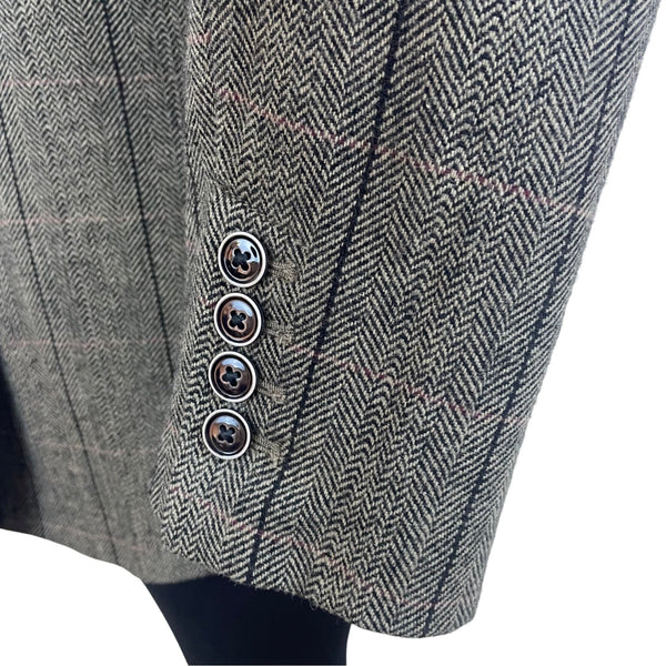 Eddie Bauer Women's Brown Herringbone Wool Blend Blazer Jacket Two Button Checkered Pattern Size T20