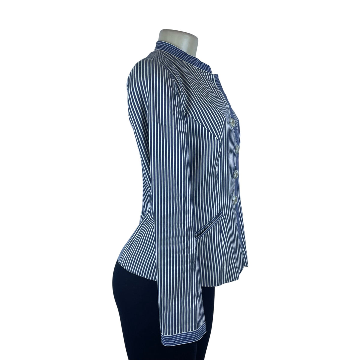 Armani Womens Blue & White Striped Cotton/Acetate Blazer Size 8 Slim Fit Stylish