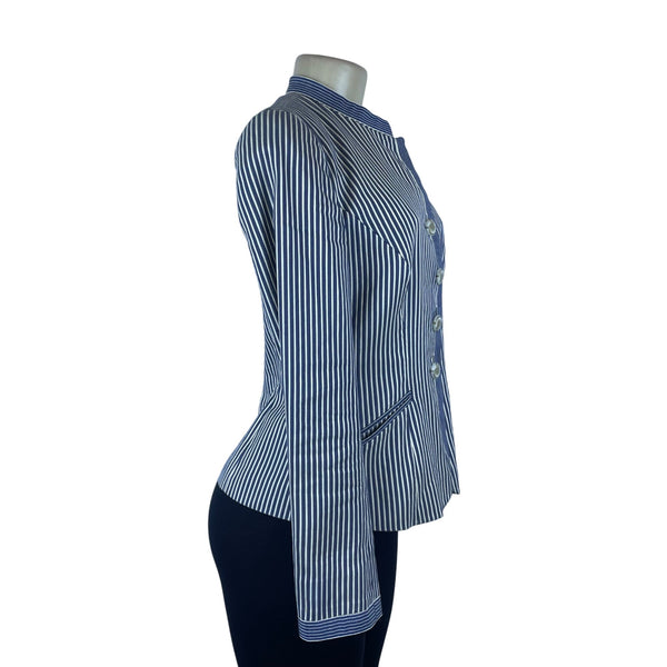 Armani Womens Blue & White Striped Cotton/Acetate Blazer Size 8 Slim Fit Stylish