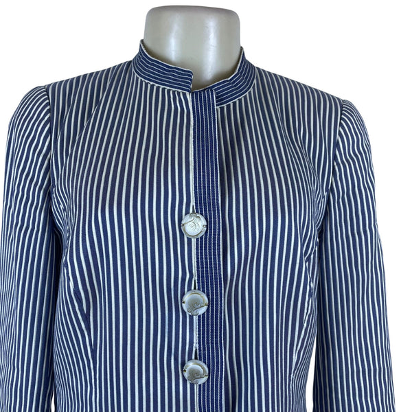 Armani Womens Blue & White Striped Cotton/Acetate Blazer Size 8 Slim Fit Stylish