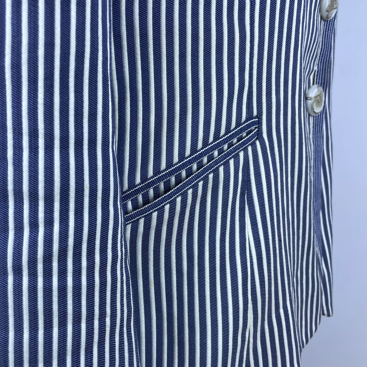 Armani Womens Blue & White Striped Cotton/Acetate Blazer Size 8 Slim Fit Stylish