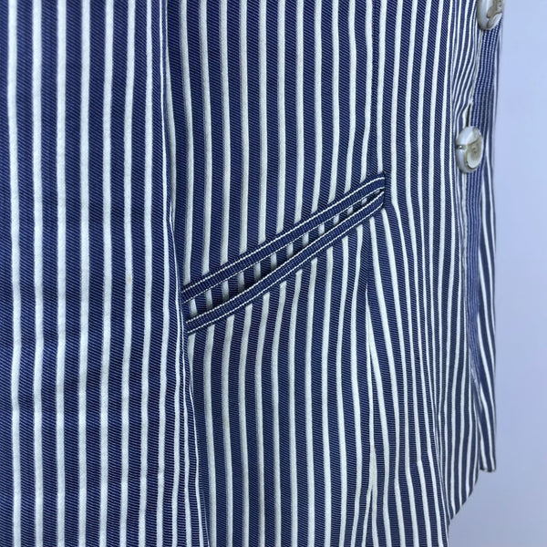 Armani Womens Blue & White Striped Cotton/Acetate Blazer Size 8 Slim Fit Stylish