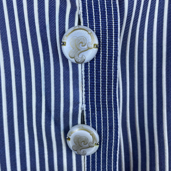 Armani Womens Blue & White Striped Cotton/Acetate Blazer Size 8 Slim Fit Stylish