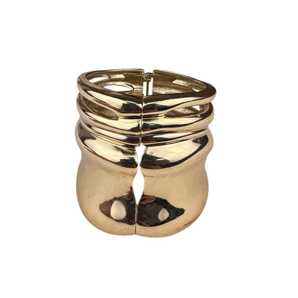 Chicos Gold Tone Textured Statement Hinge Cuff Bracelet Womens Designer Fashion Accessory