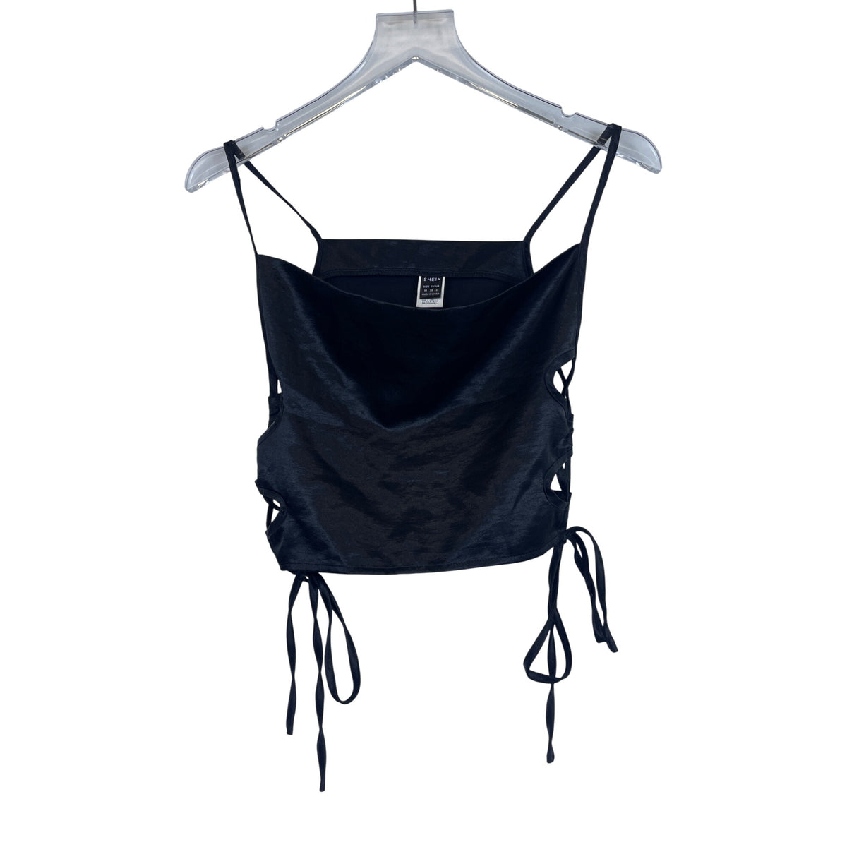 Shein Womens Black Satin Lace-Up Side Tie Camisole Crop Top Medium