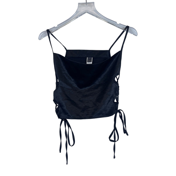 Shein Womens Black Satin Lace-Up Side Tie Camisole Crop Top Medium