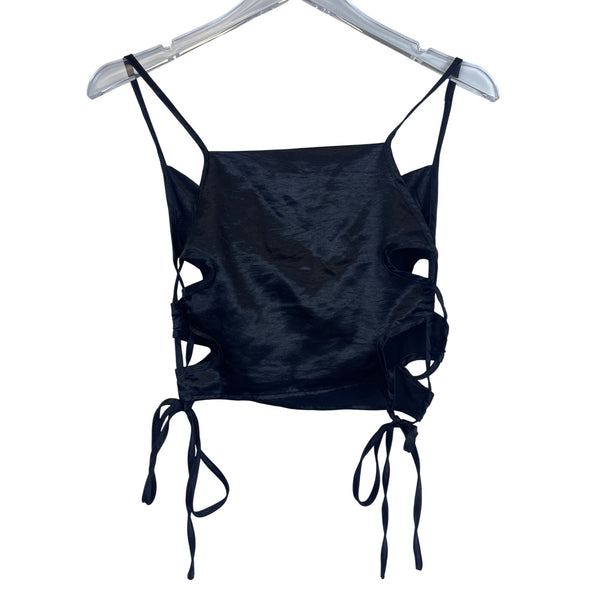 Shein Womens Black Satin Lace-Up Side Tie Camisole Crop Top Medium