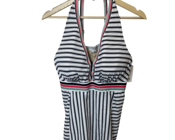 Swim By Cacique Lightly Lined Balconette Halter Neck Striped Swimsuit Top Size 40D