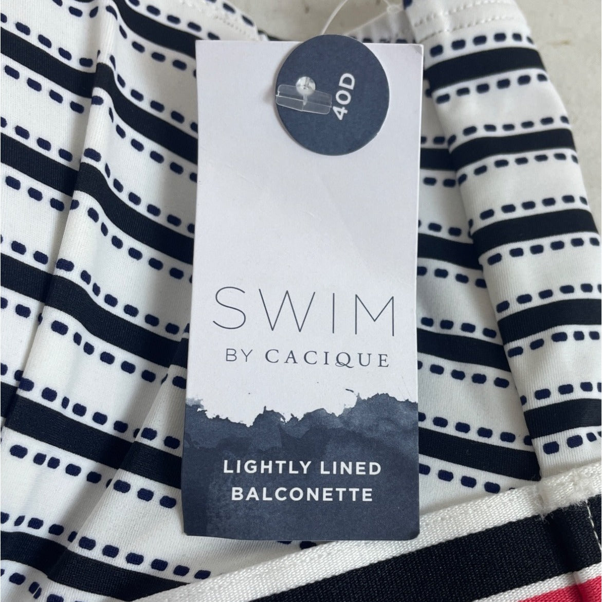 Swim By Cacique Lightly Lined Balconette Halter Neck Striped Swimsuit Top Size 40D
