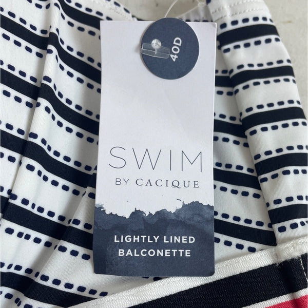 Swim By Cacique Lightly Lined Balconette Halter Neck Striped Swimsuit Top Size 40D