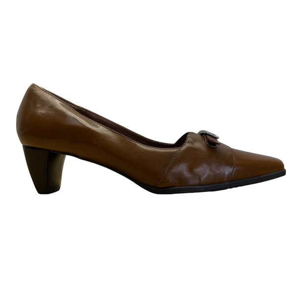Naturalizer Women’s Brown Leather With Buckle Detail Heeled Loafers Size 10W