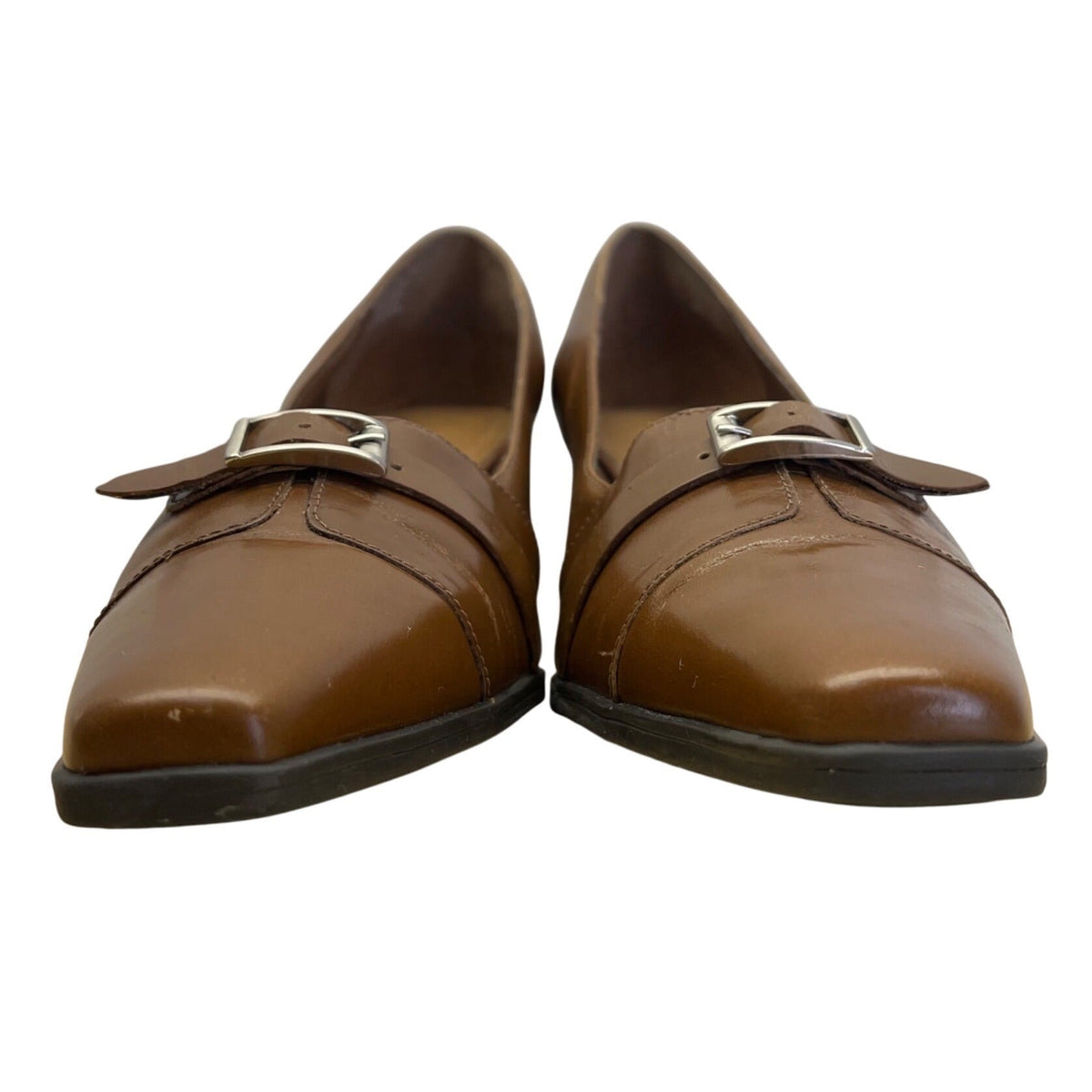 Naturalizer Women’s Brown Leather With Buckle Detail Heeled Loafers Size 10W